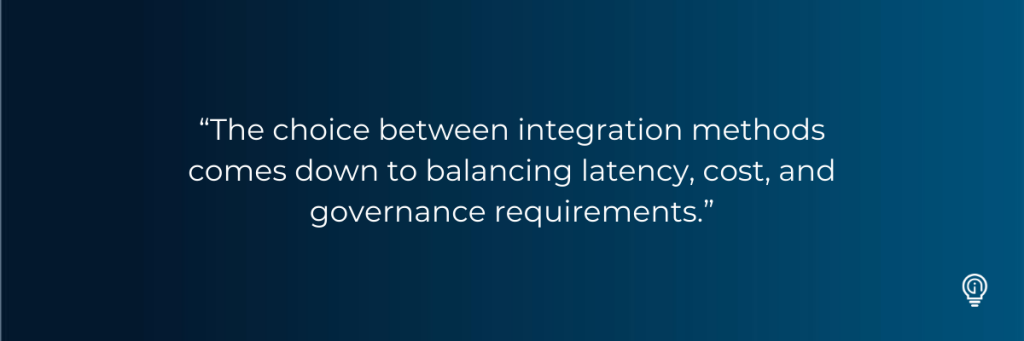 “The choice between integration methods comes down to balancing latency, cost, and governance requirements.” Integrating Snowflake into Microsoft Fabric