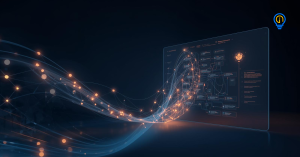A dark background with subtle glowing connection lines to a repo diagram, representing AI, showing automation happening intelligently