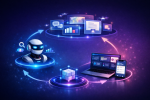 AI agent workflow illustration comparing repository automation, Microsoft 365 productivity and GitHub Copilot coding agents.
